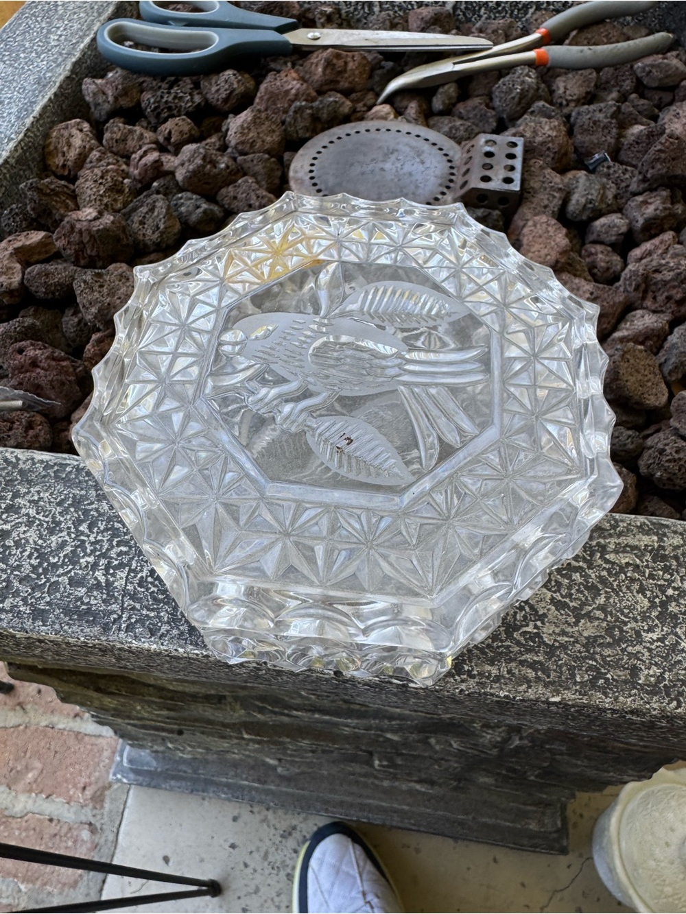 Clear Cut Glass Decorative Plate with Bird Motif